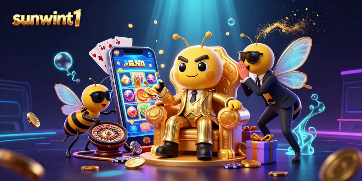 Spin and win at sunwint1 with a captivating scene of a buzzing bumblebee boss and vibrant casino elements