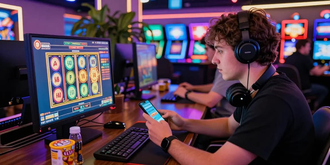Player enjoying KO66 app in a vibrant casino setting filled with colorful gaming visuals and snacks