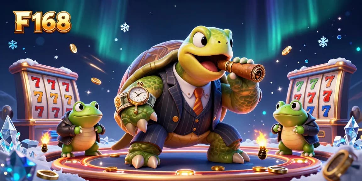 Experience thrilling gaming action with F 168's unique casino scene featuring enchanting characters and dynamic slot elements.