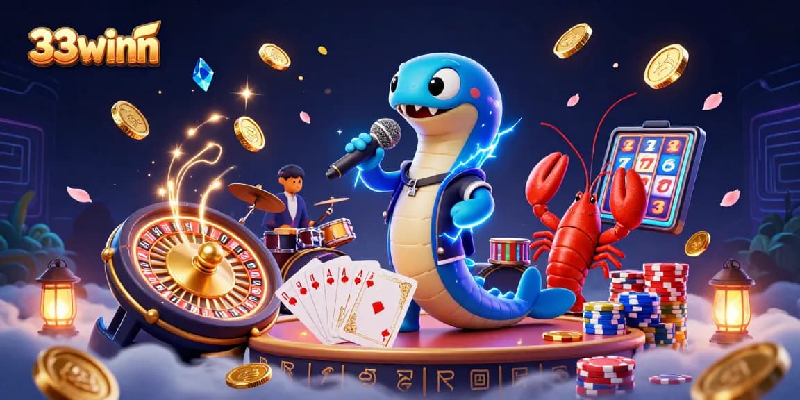 Experience the underwater casino scene with 33winn, where an electric eel DJ performs amid vibrant game elements.