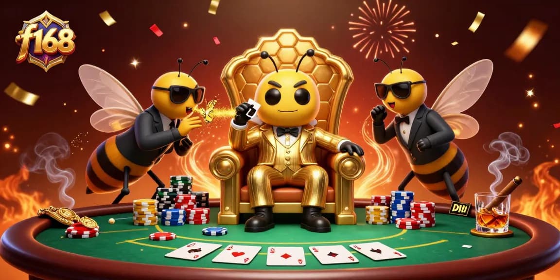 Experience thrilling poker action with f168's vibrant 3D illustration showcasing characters in a lavish casino.