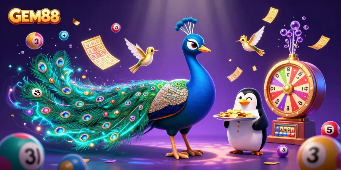 Join GEM88's vibrant 3D casino illustration featuring lucky characters and action-packed gambling elements.