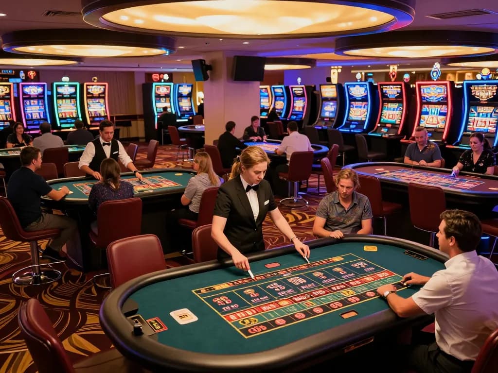 rik88 showcases the excitement of casino gameplay, featuring roulette tables and enthusiastic players in a vibrant setting