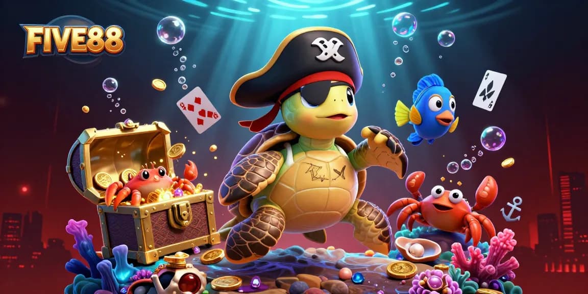 Play exciting games at FIVE88 with vibrant casino elements including treasure and characters!