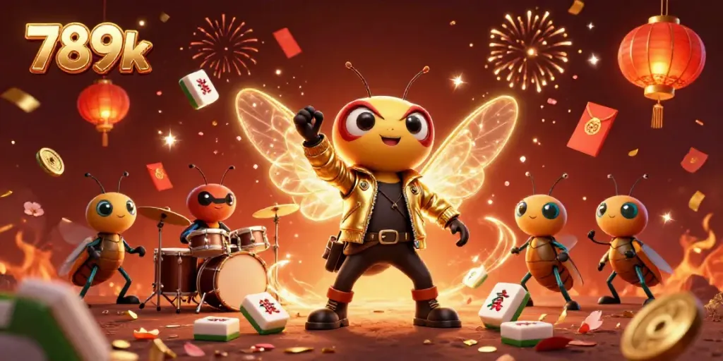Witness exhilarating gaming action at 789k with vibrant characters, casino elements, and a festive atmosphere.