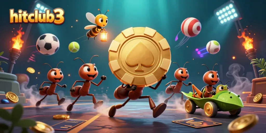 Engage in thrilling gaming action with hitclub3 as ants escape with a giant poker chip!