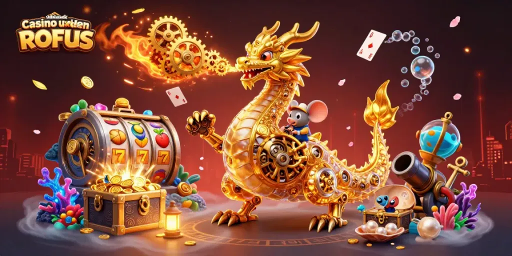 Experience excitement at udenlandsk casino uden ROFUS with vibrant slot reels amidst an adventure-filled scene.