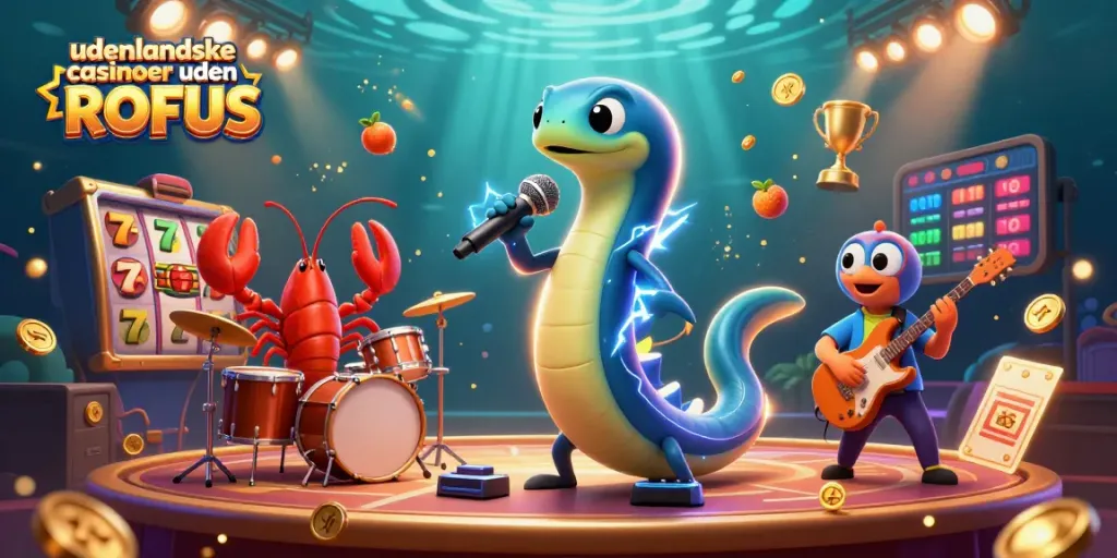 Engage with udenlandske casinoer uden ROFUS in this vibrant underwater casino scene featuring dynamic characters.