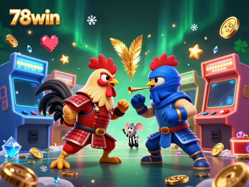 Engage in thrilling rooster battles at 78win featuring unique characters and vivid casino elements.