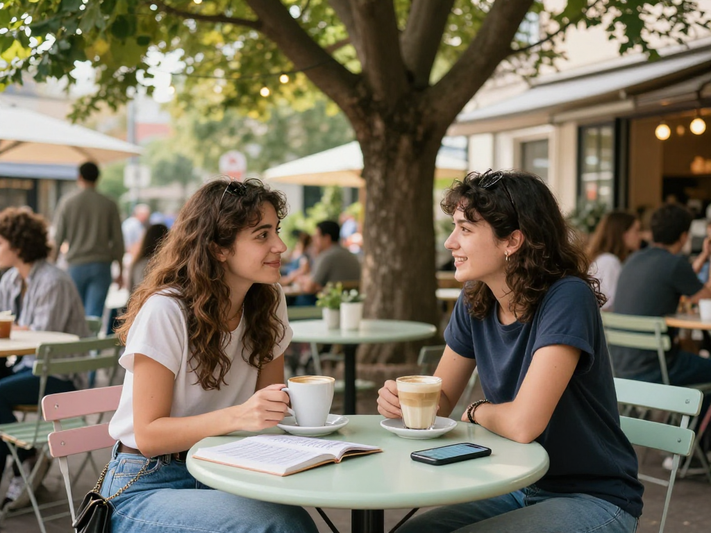 Engaging dating scene at an outdoor café featuring F168 singles enjoying connection over coffee.