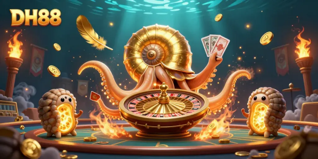 Spin the roulette wheel with DH88’s nautilus, vibrant casino atmosphere filled with games and excitement.