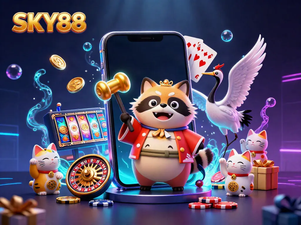 Engage with SKY88's vibrant casino scene featuring lucky characters and exciting games.