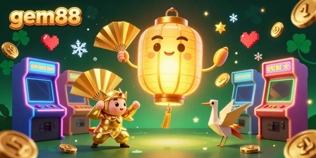 Spin and win at gem88, an exciting casino scene with golden lantern spirit and dynamic gaming elements.