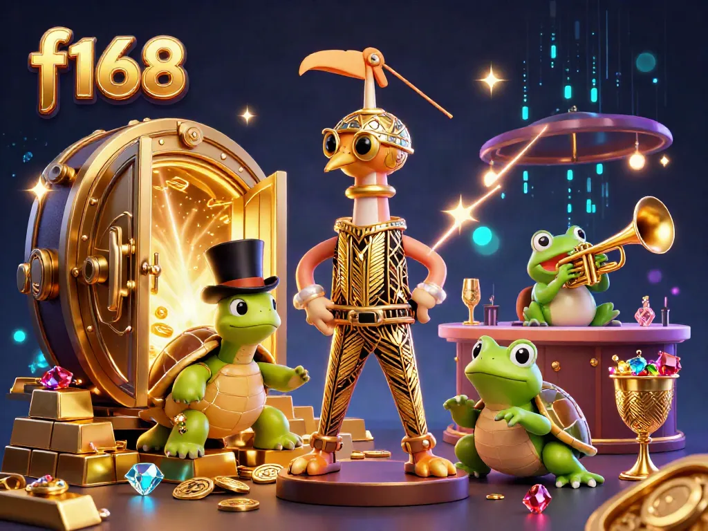 Experience the thrill of winning at f168's vibrant casino with colorful characters and sparkling treasures.