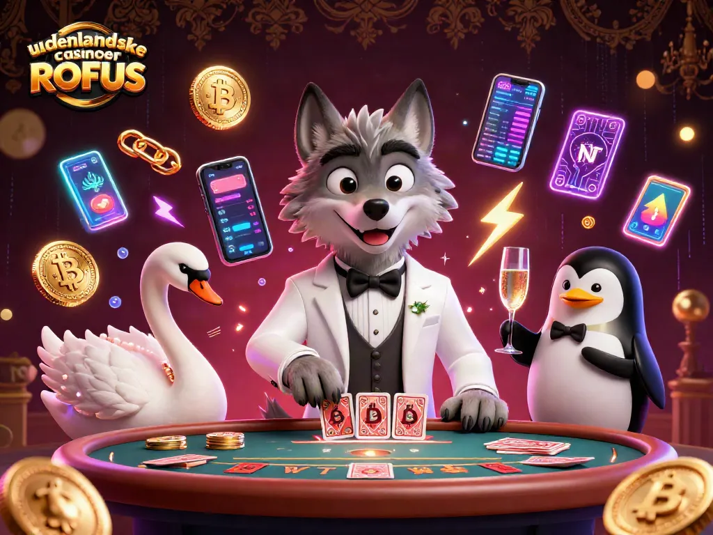 Experience fun and excitement with udenlandske casinoer uden ROFUS in a vibrant, 3D casino scene.