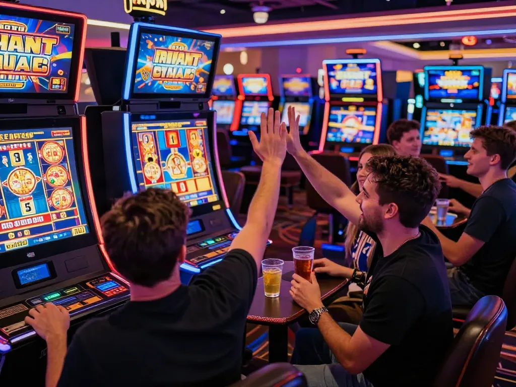 Engaging online gaming atmosphere at https://da88z.net/ with excited players celebrating wins.