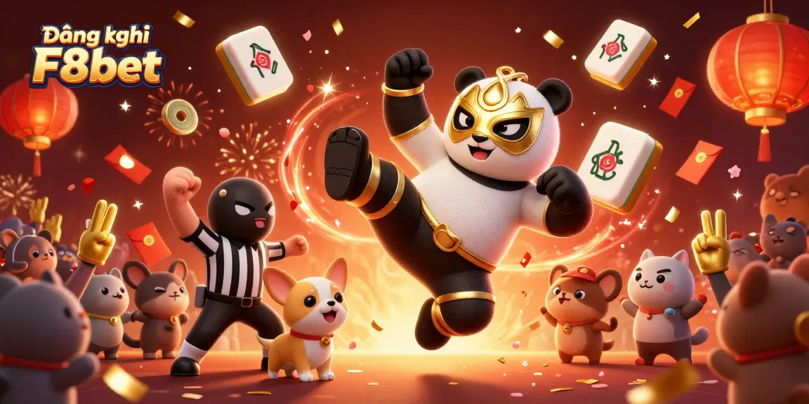 Engage in exciting action with Đăng ký F8bet featuring a lively scene of a panda wrestler and animal spectators celebrating.