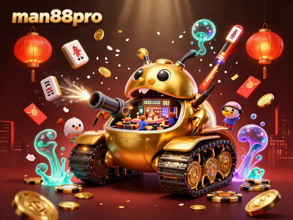 Engage in thrilling gameplay at man88pro with a vibrant illustration of a golden beetle casino tank.