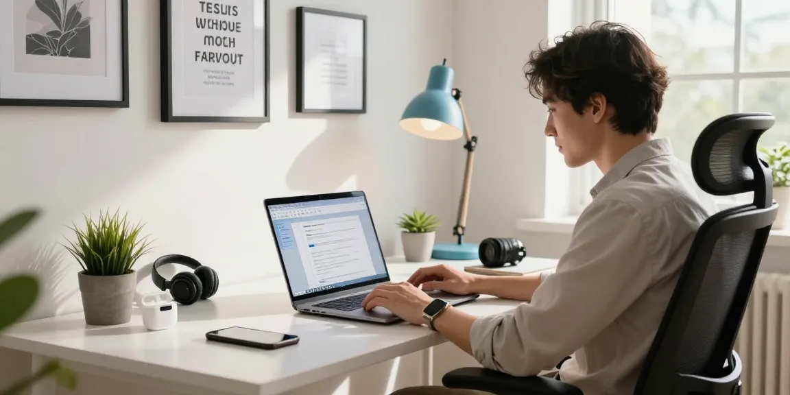 Download WPS Office with a professional engaged in a modern home office workspace.
