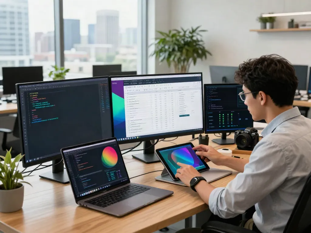 Focused workspace analyzing AI mention checker results with city view.