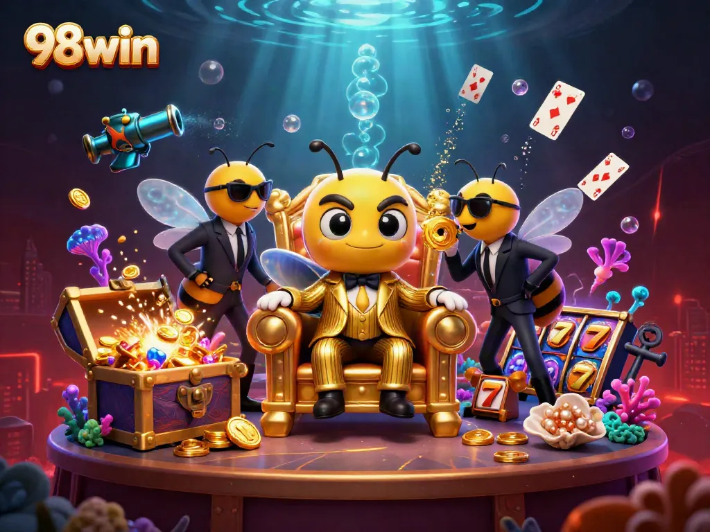Engage with vibrant 98win casino excitement in this immersive and detailed gambling illustration.