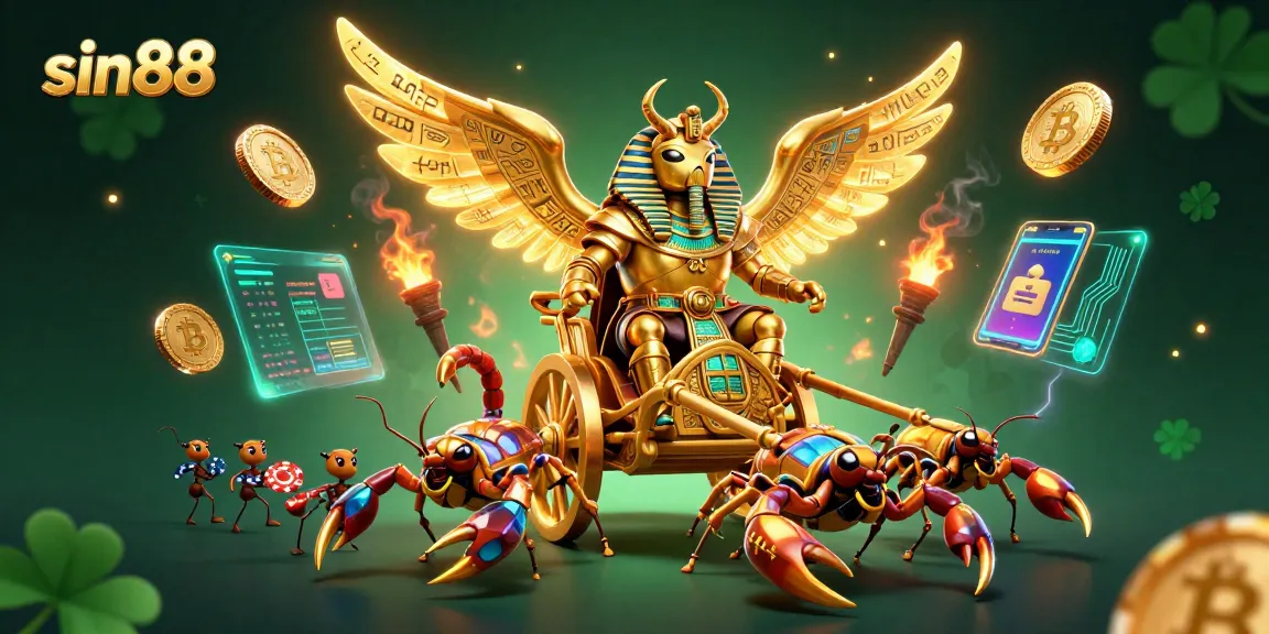 Experience sin88 with a vibrant 3D chariot racing through crypto-themed casino visuals.