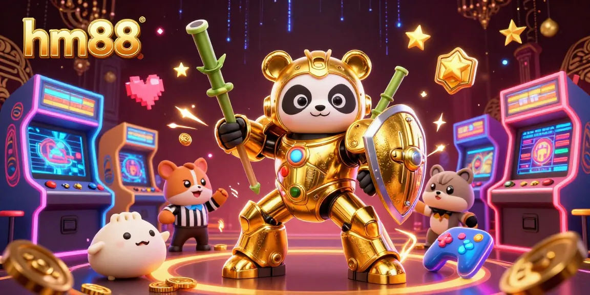 Experience thrilling gambling action with hm88 at a vibrant casino featuring colorful arcade elements and dynamic characters.