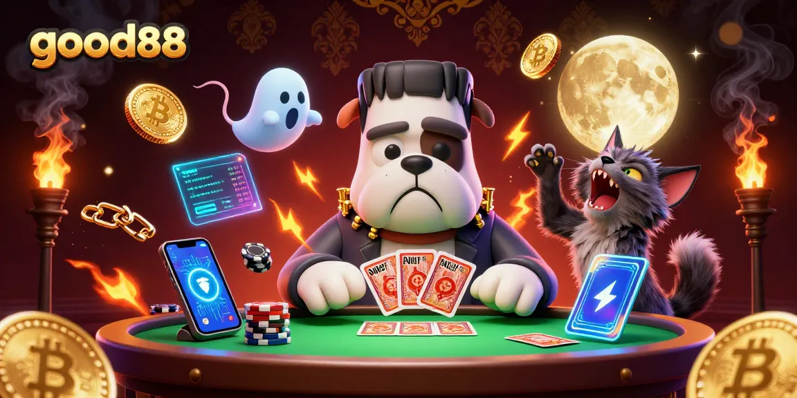Experience good88's vibrant casino scene with Frankenstein bulldog and ghost mouse in action.