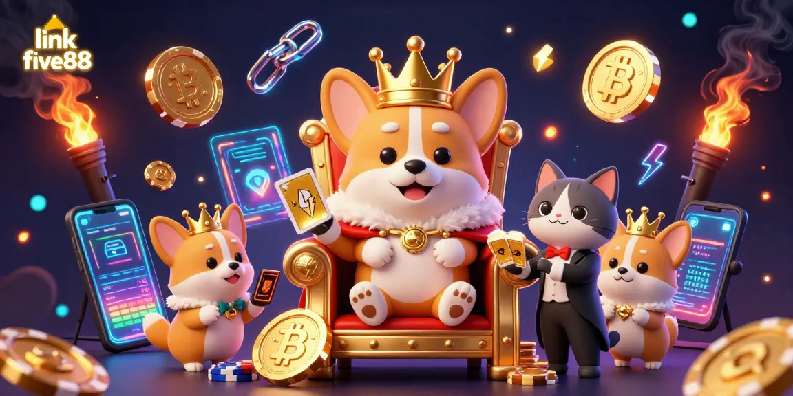 Engage with link five88 for a vibrant 3D illustration featuring a royal corgi king in a casino scene.