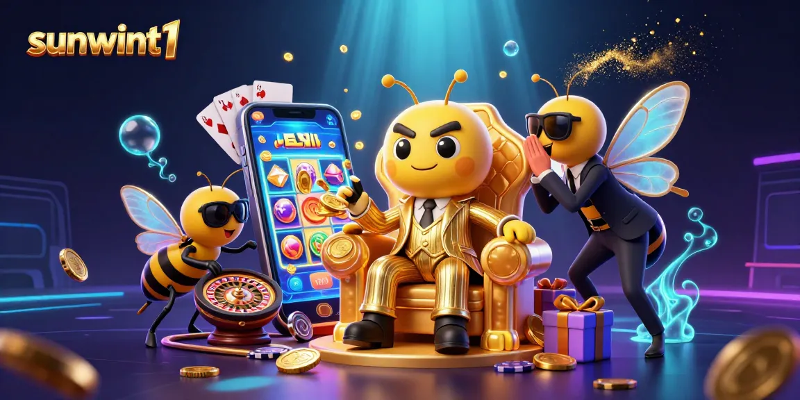 Spin and win at sunwint1 with a captivating scene of a buzzing bumblebee boss and vibrant casino elements