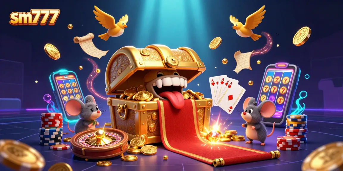Spin to win with SM777: Vibrant casino scene filled with treasures and gaming delights.