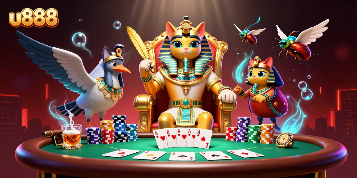 Engage in exciting gameplay with the vibrant u888 casino scene featuring an Egyptian pharaoh cat.