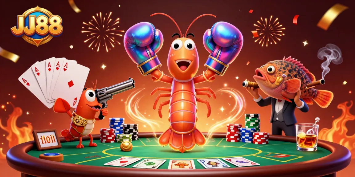 Join the excitement at JJ88 Casino with colorful poker chips and dynamic card players.