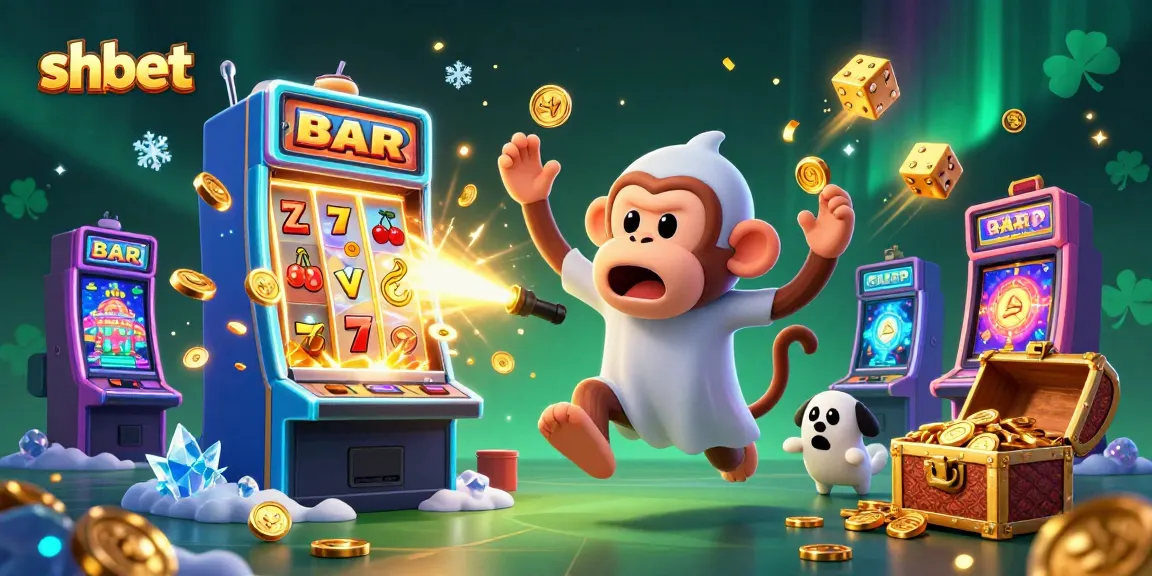 Experience shbet's exciting atmosphere with a ghostly monkey juggling gold in a vibrant casino.